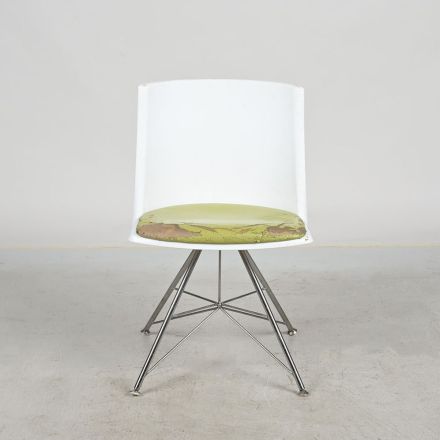 Damaged Source Artifakt Side Chair, White Shell, Green Seat Pad, Chrome Wire Base