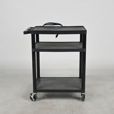 Buhl AV Cart Black Plastic 3 Shelf Mobile Cart w/ Power Outlets 27" x 18" x 34"