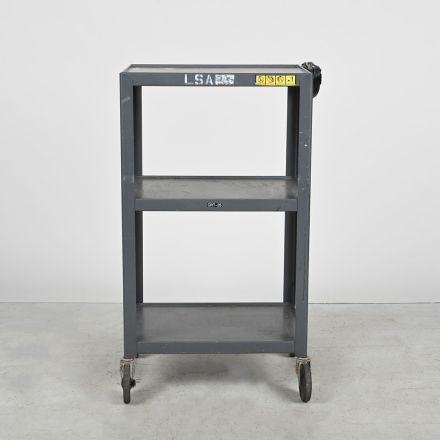 AV Cart, Dark Gray Metal, 3 Shelves, Swivel & Brake Casters, Power Outlets