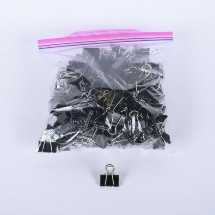 Mixed Lot of Medium Black Binder Clips, Bagged