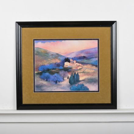 Framed Italian Countryside Landscape Print Black Wood Frame 32.5" x 28.5"