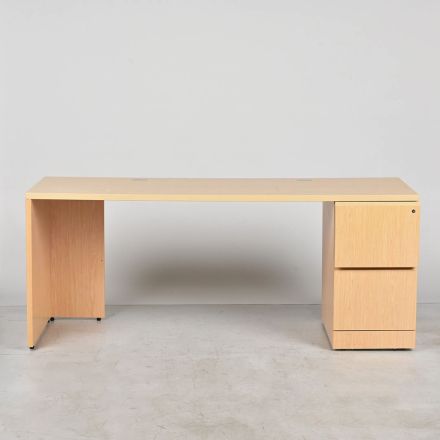 Light Wood Laminate Desk with Pedestal Storage, Lockable, Keys Not Included, 72" X 24" X 30"