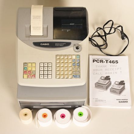 Casio PCR-T465 Electronic Cash Register Gray Includes Key, Manual & Paper Rolls