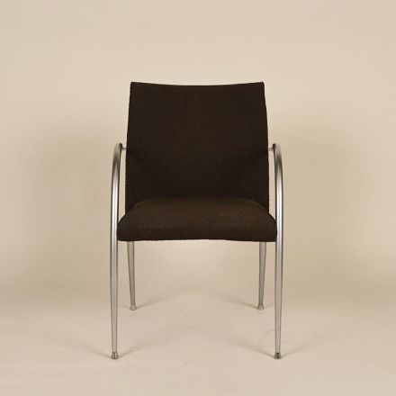 Guest Chair, Brown Fabric, Silver Metal Frame, With Arms