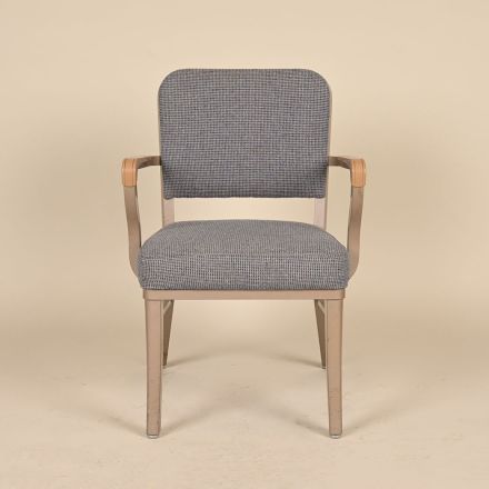 Vintage Steelcase Tanker Guest Chair, Blue Pattern Fabric, With Arms