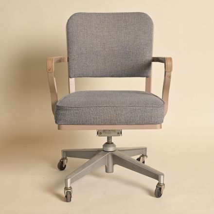 Vintage Steelcase Tanker Office Chair, Blue Pattern Fabric, Adjustable - Screw Type, with Arms