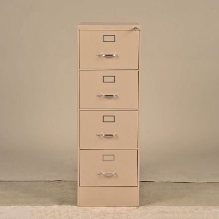 Vintage Steelcase 1707L Tan Metal 4-Drawer Legal File Cabinet, Key, 18" x 30" x 52.5"