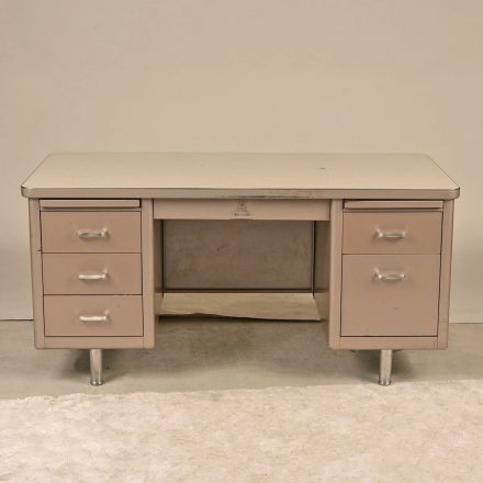 Vintage Steelcase Tanker Desk, Tan Laminate, Rectangle, Lockable, Includes Key, 60"x 30"