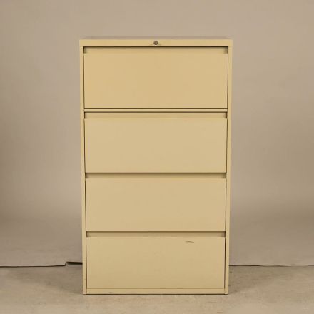 Vintage Steelcase 930461RW Tan Metal 4-Drawer File Cabinet, Lockable, Includes Key, 30" x 18" x 52.5"