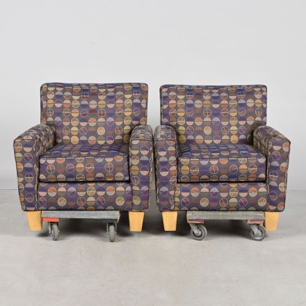 Pair of BRILL 2011U Lounge Chairs, Pattern Upholstery, Light Oak Legs