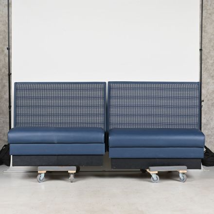 Lot of 2 Modular Lounge Booth Seats Blue Vinyl 92"