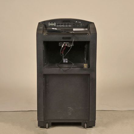 AmpliVox Portable Lectern, Dark Wood Laminate, Rolling Podium w/ Storage, 26" x 26" x 46"